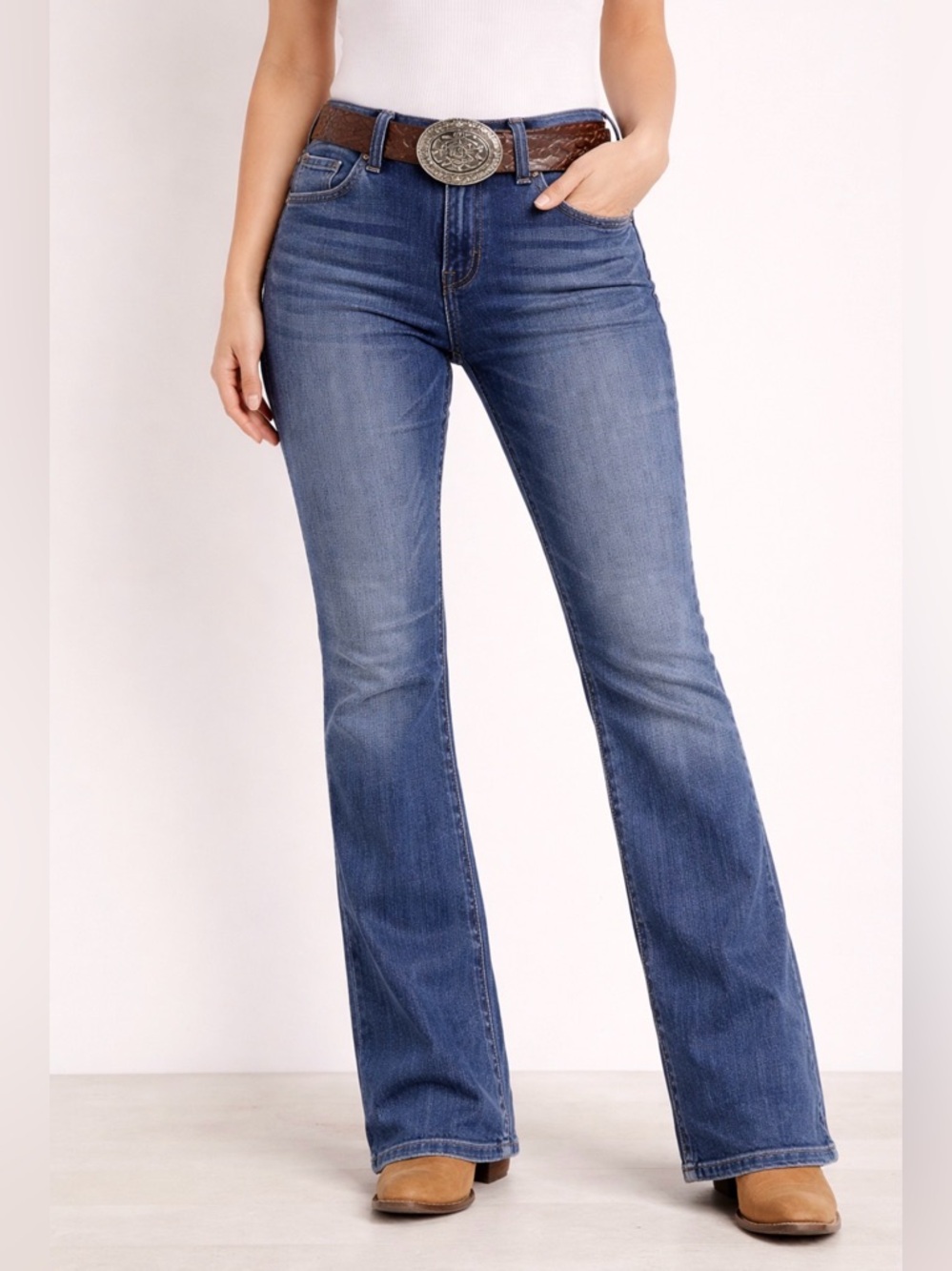 Cowgirl Tuff Bootcut Jeans Size 28 Western Embroidered Pockets Mid Wash